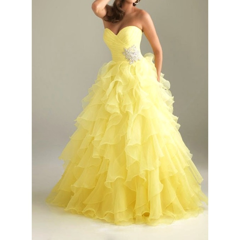 NIGHT MOVES Yellow SWEETHEART NECKLINE Zip RUFFLE ORGANZA Prom Dress BALL GOWN 2
